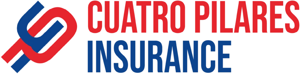 Cuatro Pilares Insurance logo: red 'CUATRO PILARES' and blue 'INSURANCE' with an interlocking red-blue emblem on the left