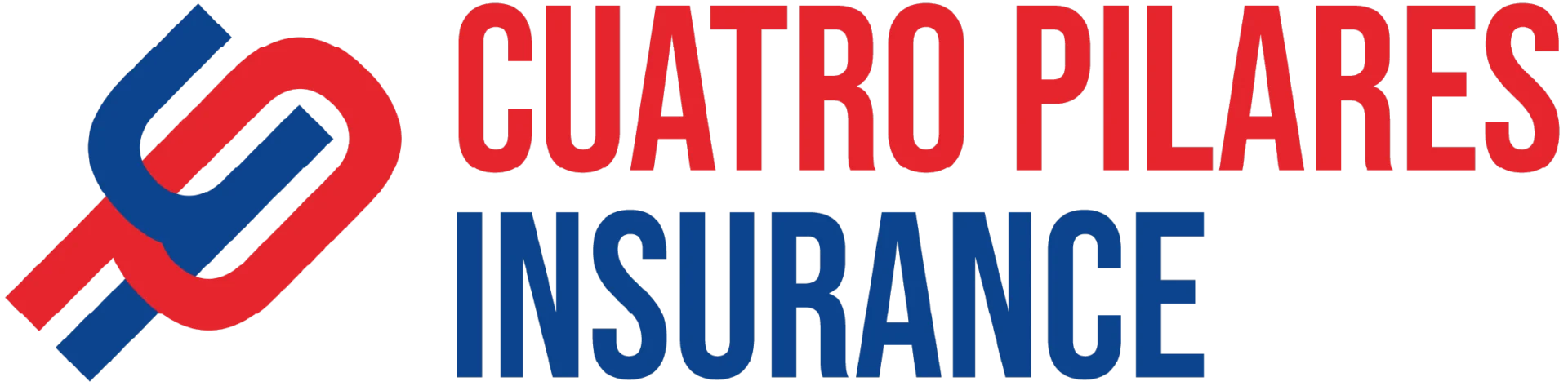 Cuatro Pilares Insurance logo: red 'CUATRO PILARES' and blue 'INSURANCE' with an interlocking red-blue emblem on the left